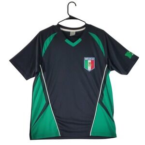 Rhinox Mens Mexico Soccer‎ Jersey Shirt Black Green V-Neck Size Medium M